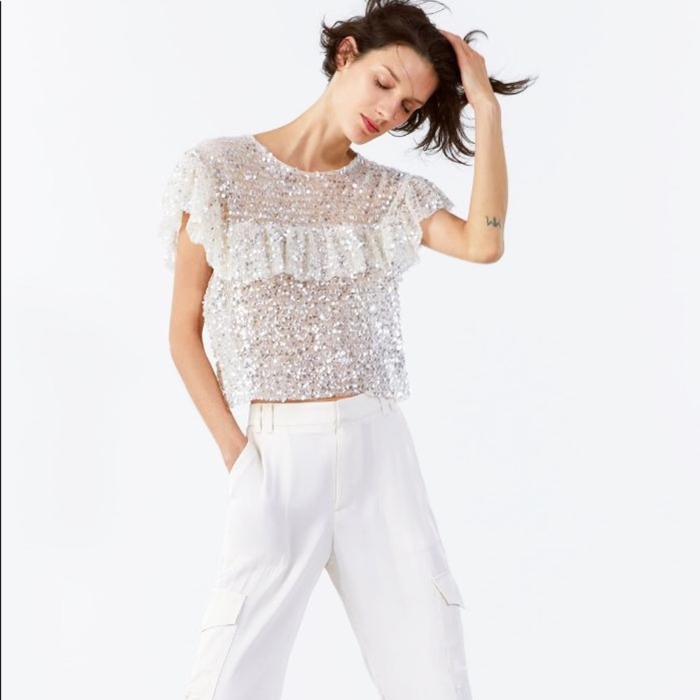 Zara sequin ruffle top